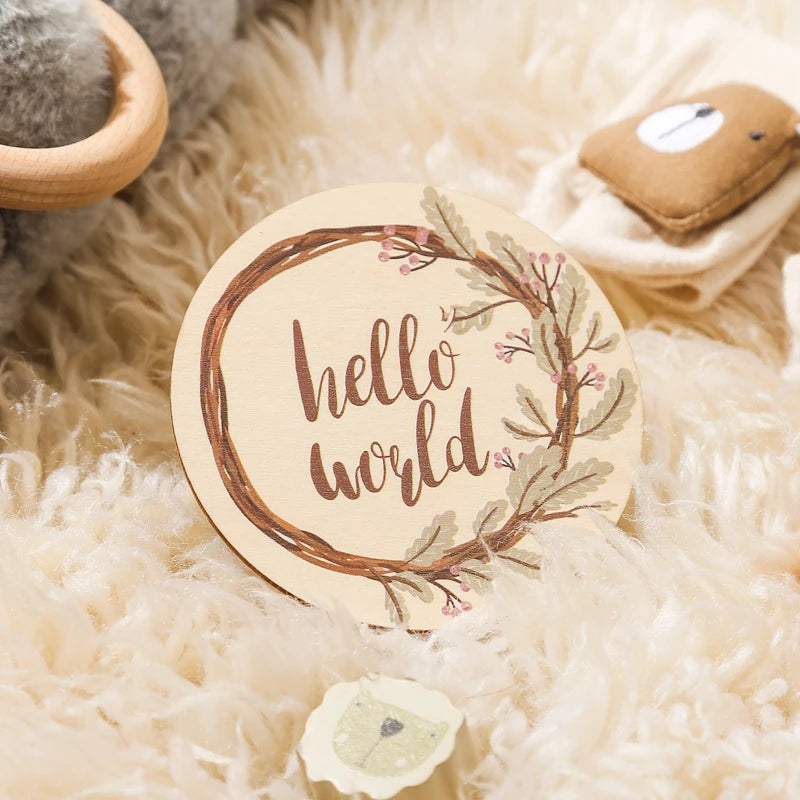 Baby Wooden Monthly Memorial Milestone Cards Flower Monthly Newborn Engraved Age Photography Accessories Baby Birthing Gift