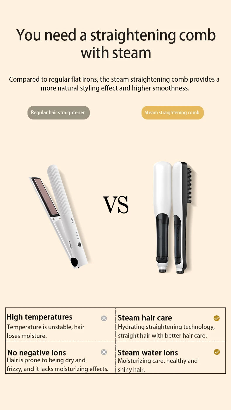 Hot Sale PTC Heating Smart Steam Hair Straightener Brush Smoothing Flat Iron Curly Hair Straightening Comb Electric Hair Brushes