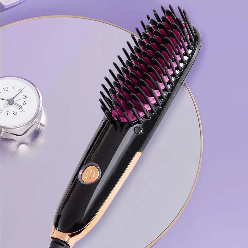 Hot Selling Fast Heating Negative Ion Straight Hair Brush Portable Ceramic Coating Straight Hair Comb Can Straighten Beard