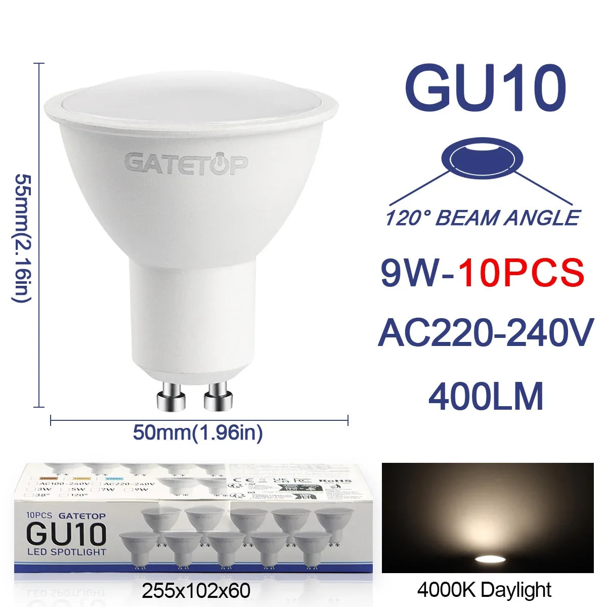 10 Pack Focos Gu10 SpotlightLampara 220V Lled Bulb  Wholesale 9W White Warm 3000k 6000K suitable for Home Commercial Buildings