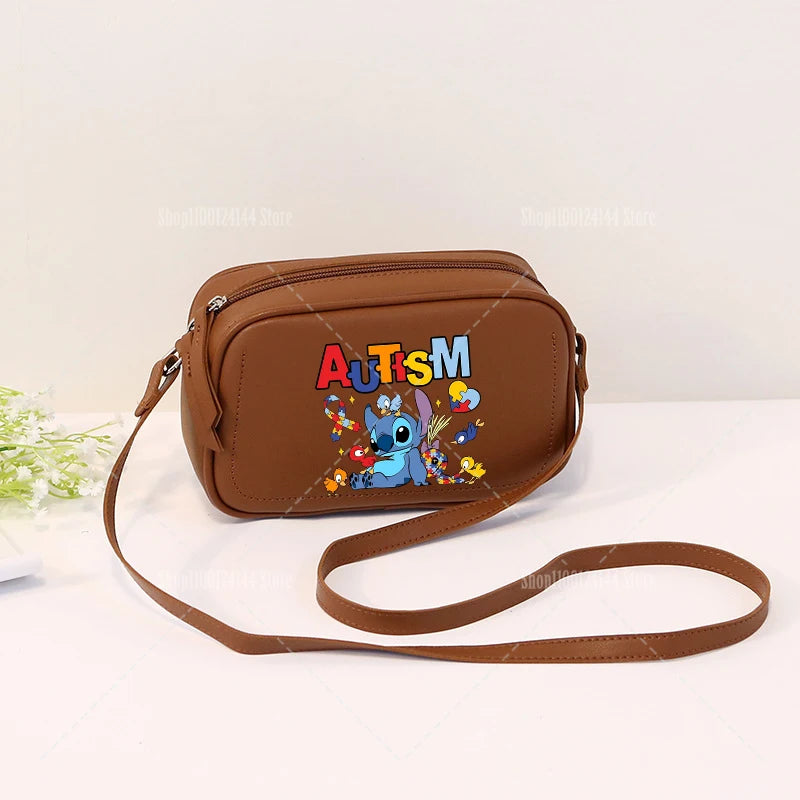 Lilo & Stitch Women Crossbody Zipper Mobile Phone Shoulder Bag Female Handbag Cartoon Multifunction Small Bag Lady Purse Gift