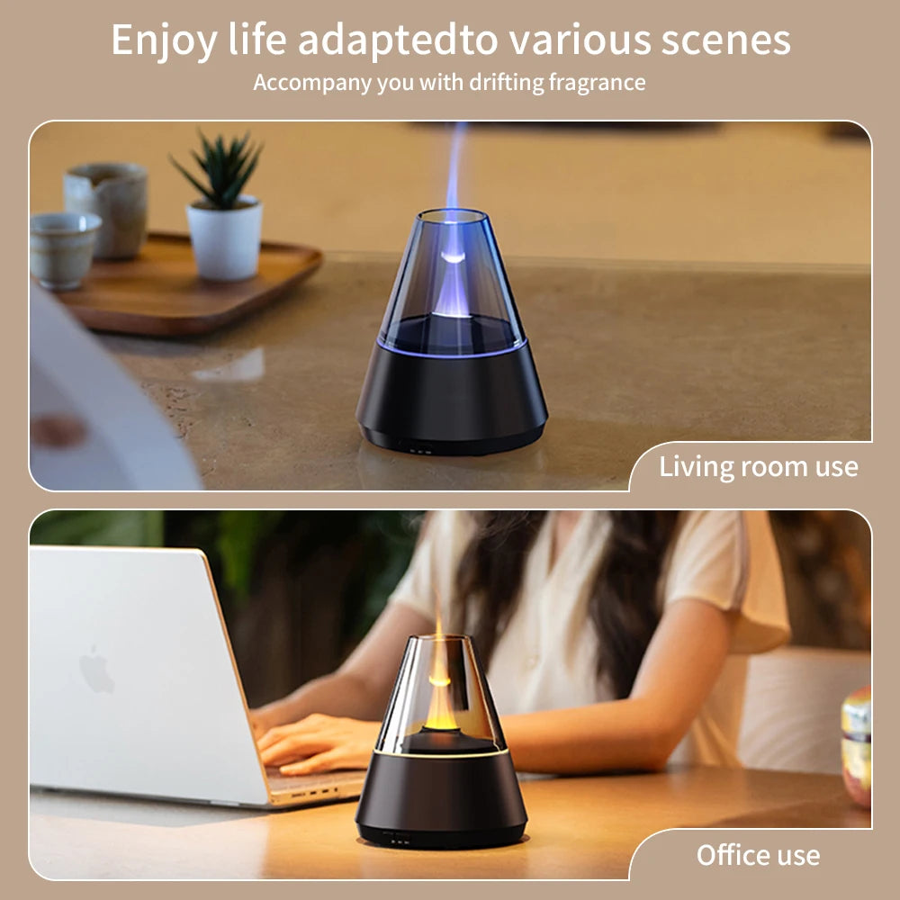 Candle Flame Ultrasonic Air Humidifier with 7-color Flame Ambient Light 3-level Timed Essential Oil Aroma Diffuser for Home Gift
