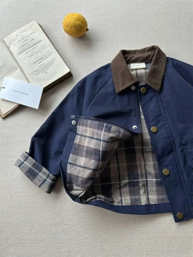 2025 UNITIM Spring Autumn Kids Boys Jacket Plaid Spliced Pocket Long Sleeve Toddler Boys Outerwears Coat Children Boys Jacket