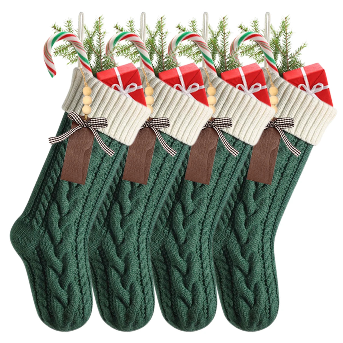 4-12PACK Christmas Stockings 18Inches Large Cable Knitted Stocking Xmas Hanging Stocking Decorations with Name Tags