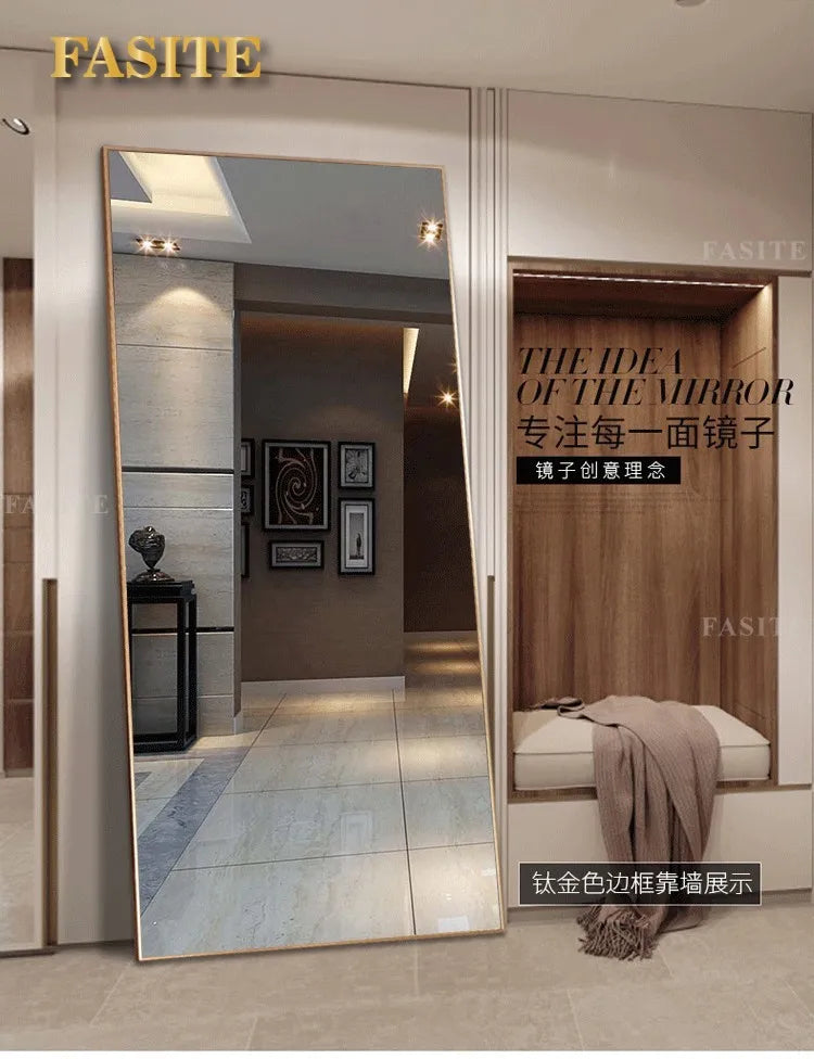 Full body floor full-length mirror clear narrow frame wall hanging fitting mirror living room bedroom clothing store household