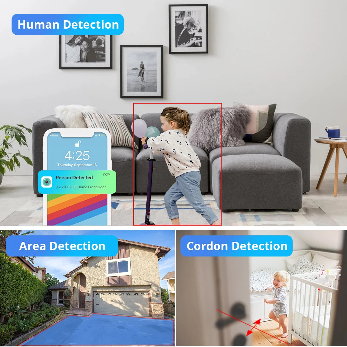 1080P WiFi Camera IP Surveillance Camera Security Baby Monitor 2MP CCTV Audio Video Color Night Vision AI Detect iCSee Mini Cam