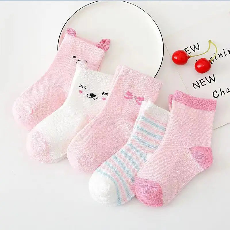 5 Pairs Cartoon Baby Socks Cute Cat Animal Soft Cotton Knit Baby Girl Kids Boy Newborn Boys Children's Socks for 0-6 Years