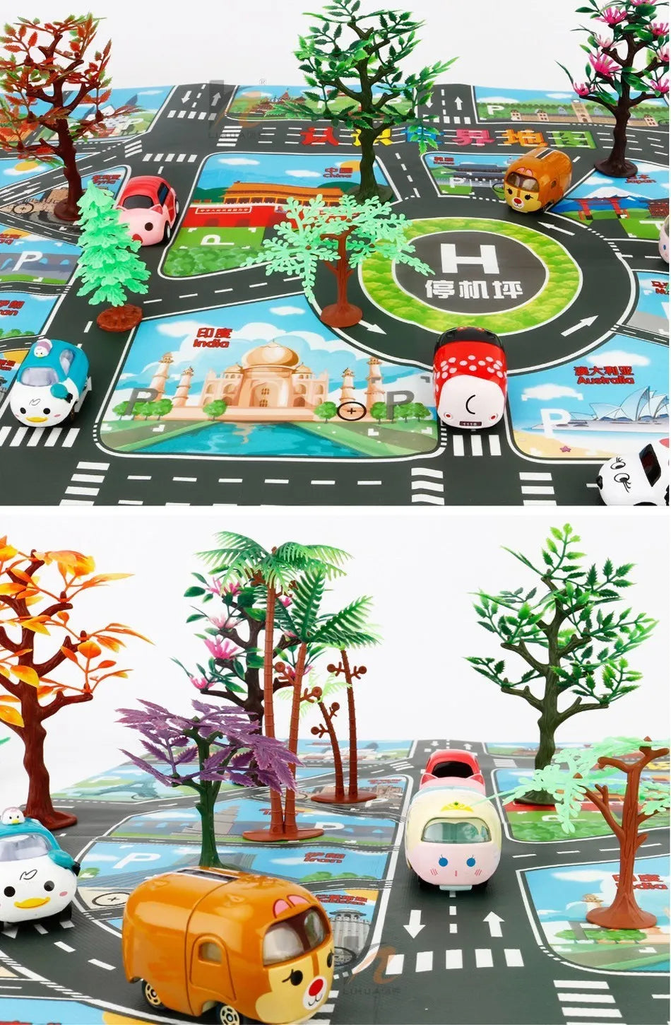 Children Playmat Activity Surface Waterproof Map Kids Animal Road Toy Baby Dinosaur Road Portable Carpet Farm Road Non-Toxic Mat
