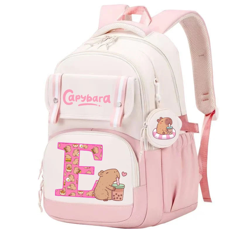 Capibara Cute Backpack Girl Anime Capybara Letter A-Z School Bags Kids Outdoor Sport Shoulders Bag Travel Rucksack Children Gift
