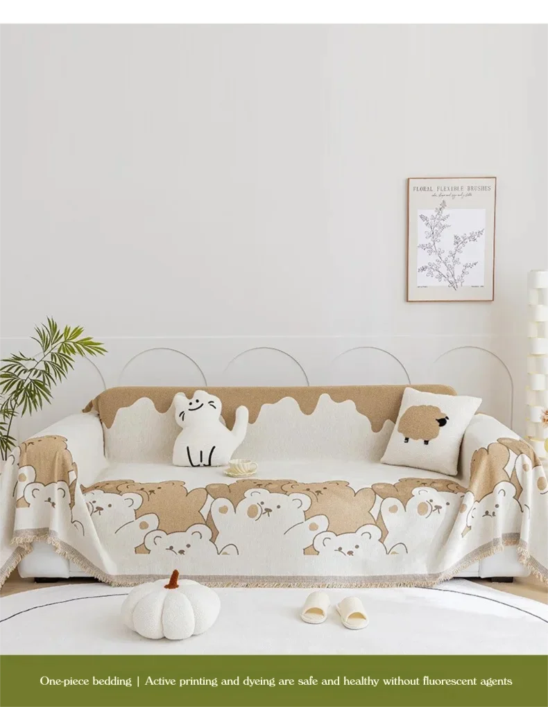 Soft Chenille Sofa Cover Anti-slip Full Coverage Throw Blanket, Nordic Ins Style All-Season Couch Protector