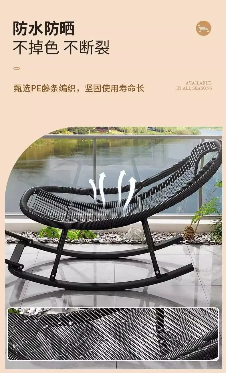 Rocking Recliner Garden Chair Widened Rocking Recliner Rattan Rainbow Rocking Chair Home Living Room Leisure Recliner
