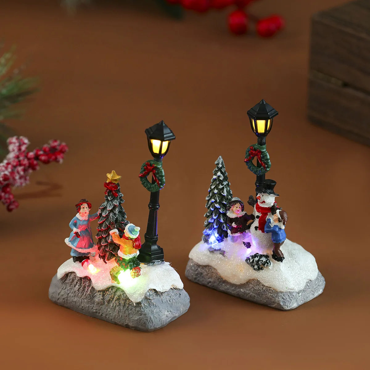 LED Light-emitting Christmas Decorative Ornaments Small House Micro Landscape Christmas Snowman Street Lamp Ornaments Xmas Gifts
