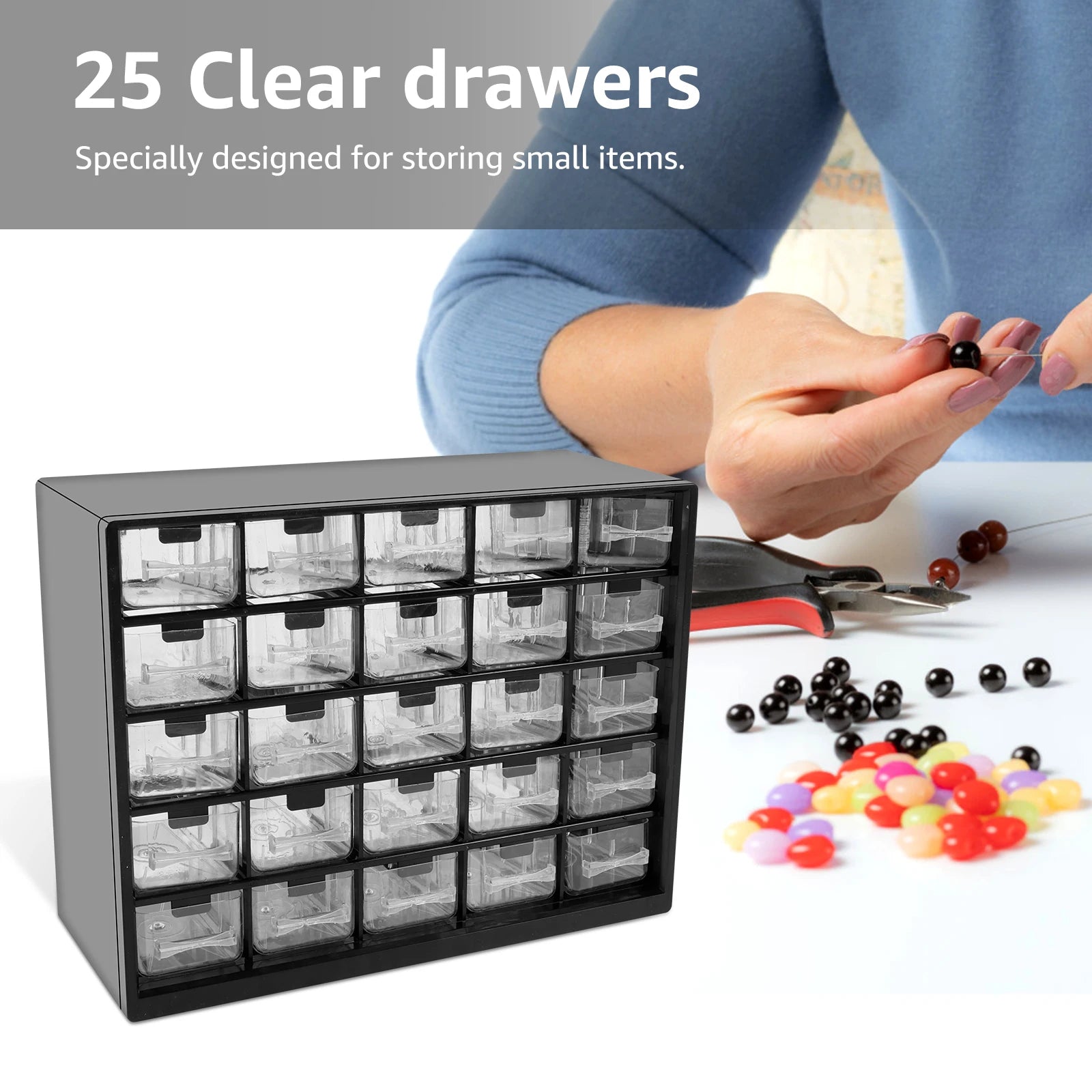 25 Drawer Plastic Drawer Storage Cabinet Storage Hardware and Craft Cabinet with 50 Removable Dividers for Bead Lego Storage