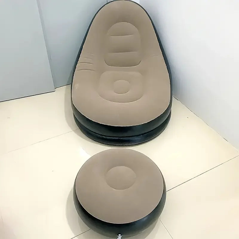 2Pcs Lazy Sofa Inflatable Chair Folding Recliner (Sofa + Footrest) Outdoor Sofa Bed with Footrest Indoor and Outdoor Portable Folding Air Mattress Lunch Break Leisure Chair Set