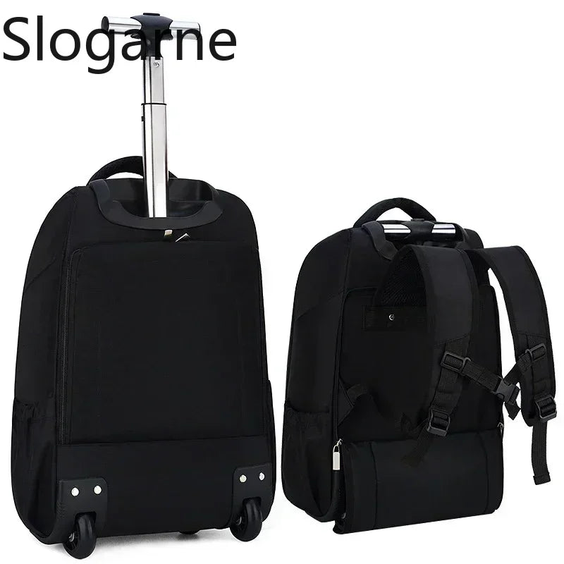 Men Trolley Backpack Shoulders Travel Bag with Wheels 24 Inch Students Rolling Luggage Business Trolley Large Capacity Suitcases
