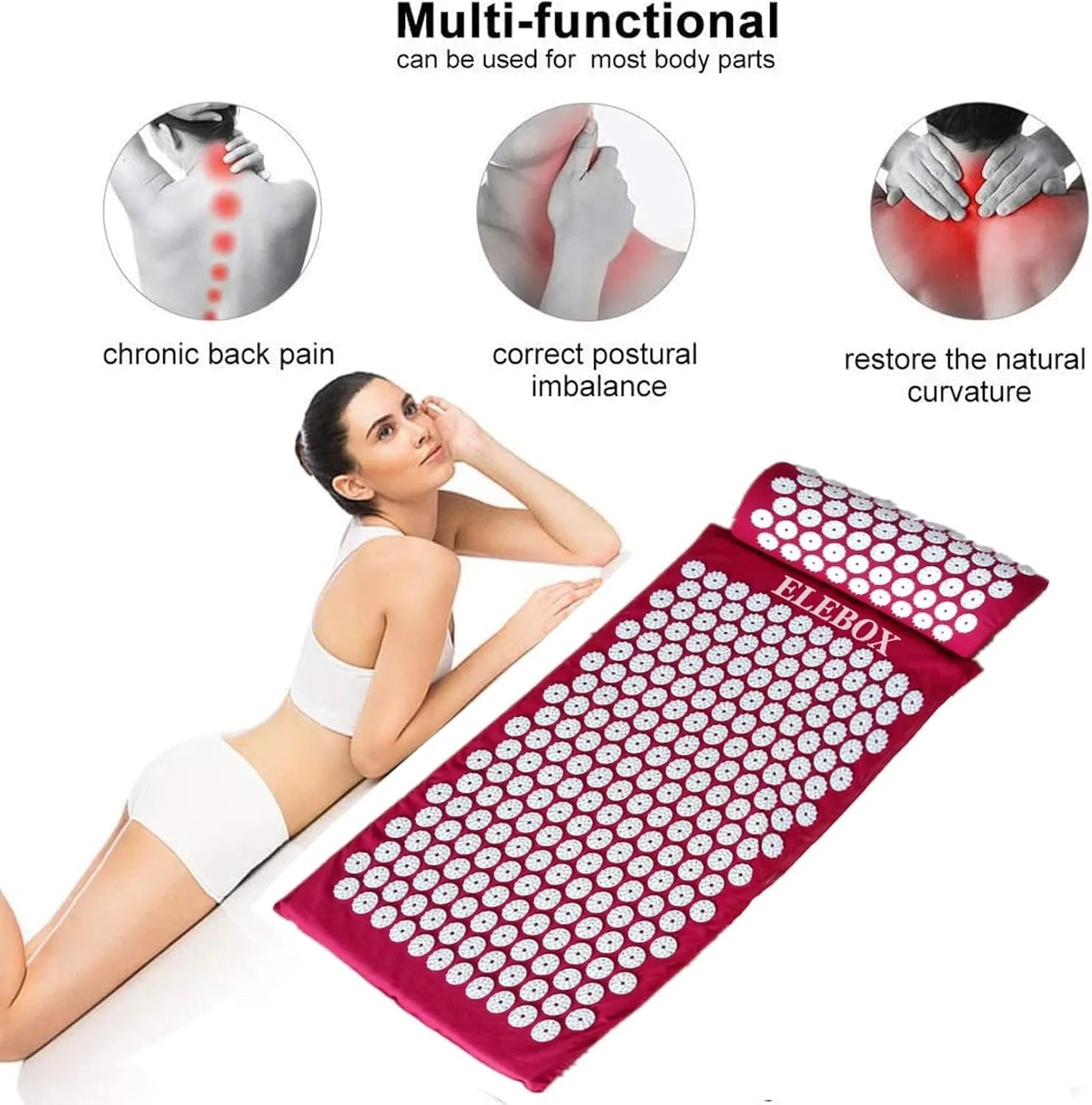 Acupressure Mat Massage Acupuncture Mat and Pillow Set  with Spike Points for Neck, Back and Stress Relief