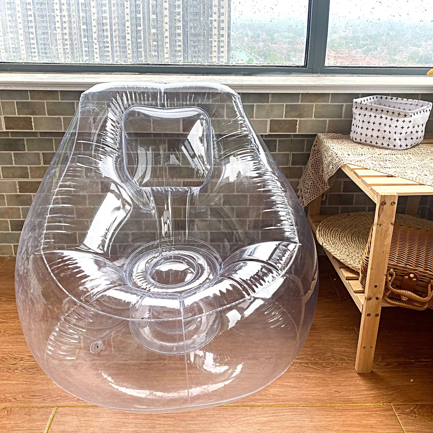 Transparent Inflatable Lounge Chair, Indoor and Outdoor Clear PVC Inflatable Single Sofa for Adult