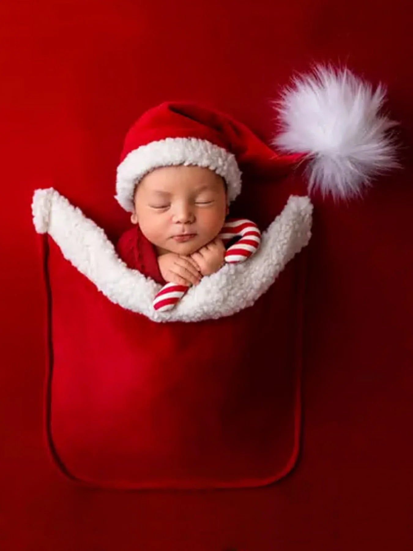 Newborn Photography Clothing Set Christmas Hat+Pocket Background Cloth 2Pcs Infant Studio Baby Photo Prop Accessory Santa Outfit