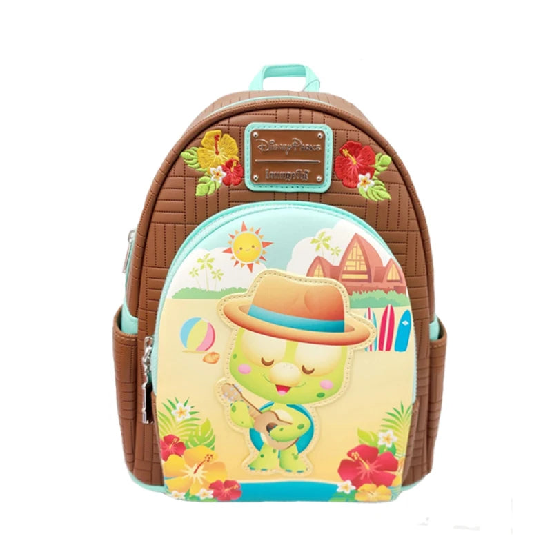 PU Leather Women Backpack Stitch Cartoon Chocolate Mickey Peter and Wendy Star Sky Students Brand Backpack Waterproof Bag