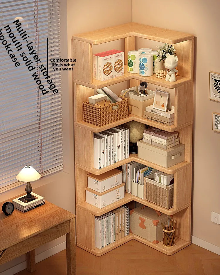 Solid Wood Corner Bookshelf Integrated Shelf Against The Wall Floor Narrow Cabinet Household Corner Storage Shelf Bookcase