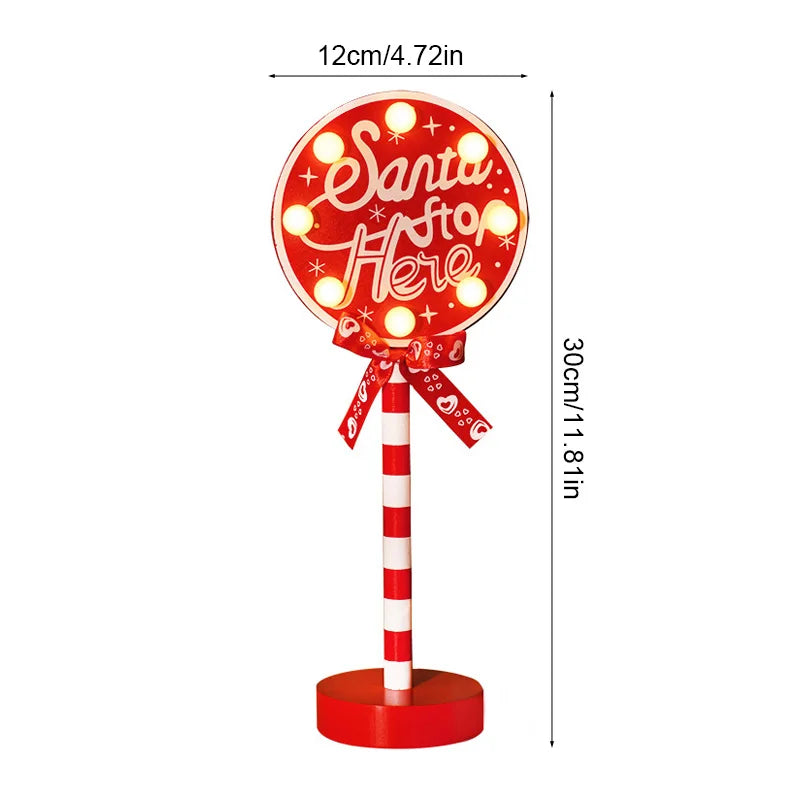 Christmas Retro Lamp LED Light Santa Stop Here Street Sign Xmas Wooden Desktop Home Decoration Navidad 2025 New Year Kids Gift