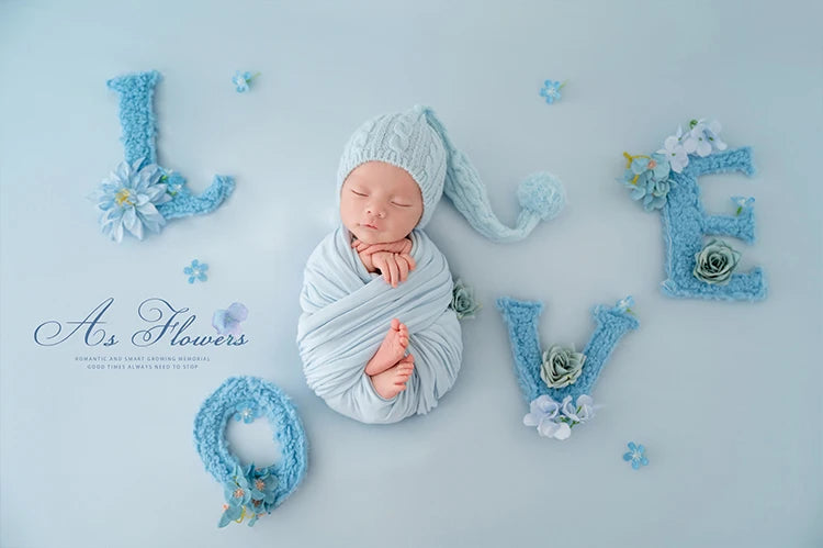 Blue Love Photography Theme Wrapping Props Knitted Night Cap Artificial Flower Photo Decoration Prop Studio Shooting Accessories