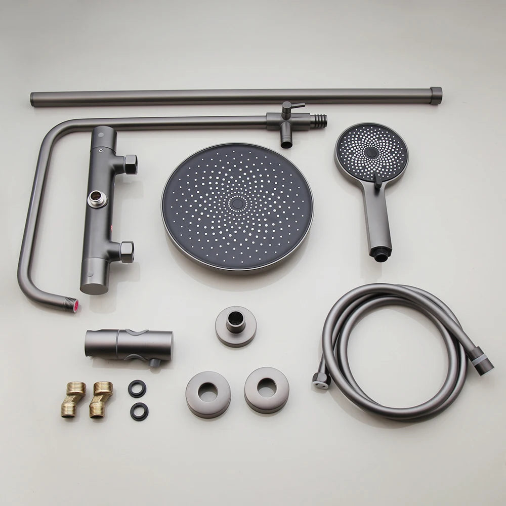 KEMAIDI Grey Constant Temperature 38° Shower Set Intelligent Brass Bathroom Faucets Hot Cold Rainfall  Bathtub Shower System