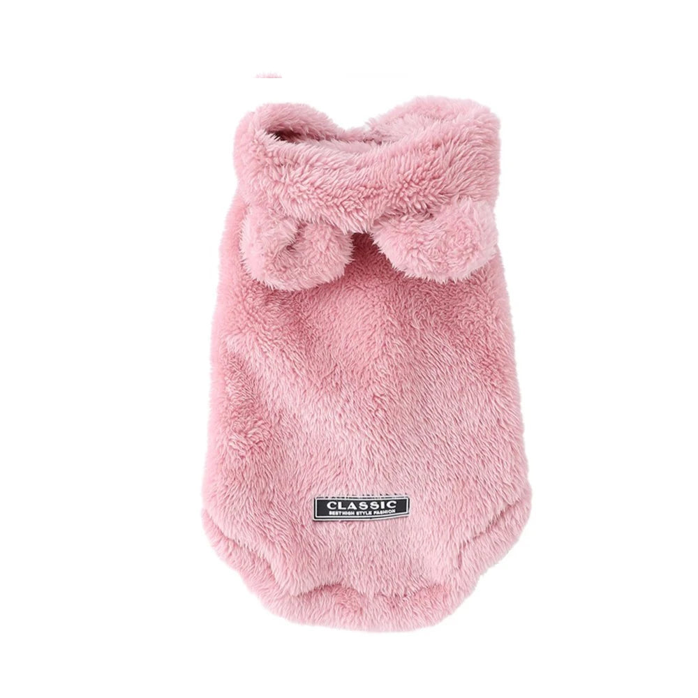 Cozy Pet Clothes Winter Soft Fleece Puppy Sweater For Small Medium Dogs Cats Cute Ear Hooded Jacket Coat Yorkshire Pug Apparel