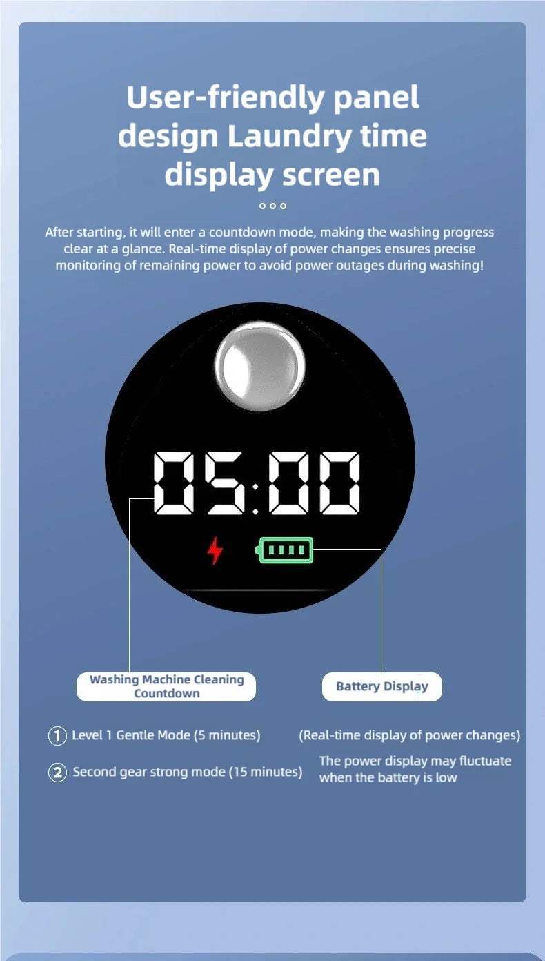 Cordless 1.5L Mini Washer 3600mAh Dual Speed Adjustable for Traveling Socks Underwear Portable Clothes Washing Cups