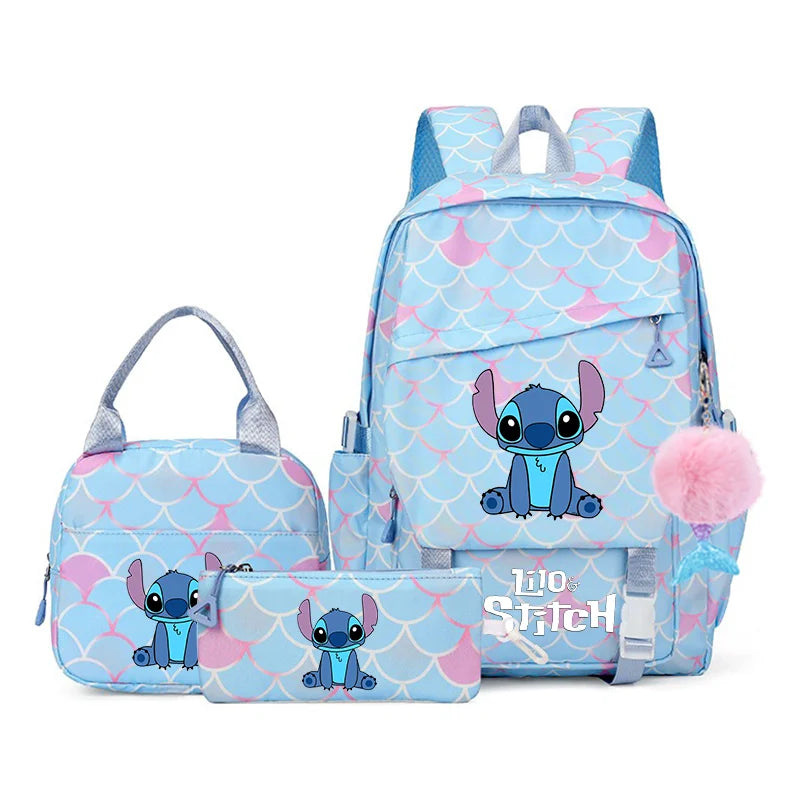 3Pcs Backpack Set Lilo Stitch Girl Kid Student Schoolbags Double Shoulder Bag Travel Pen Lunch Bag Kawaii Bookbag Laptop Bag Set