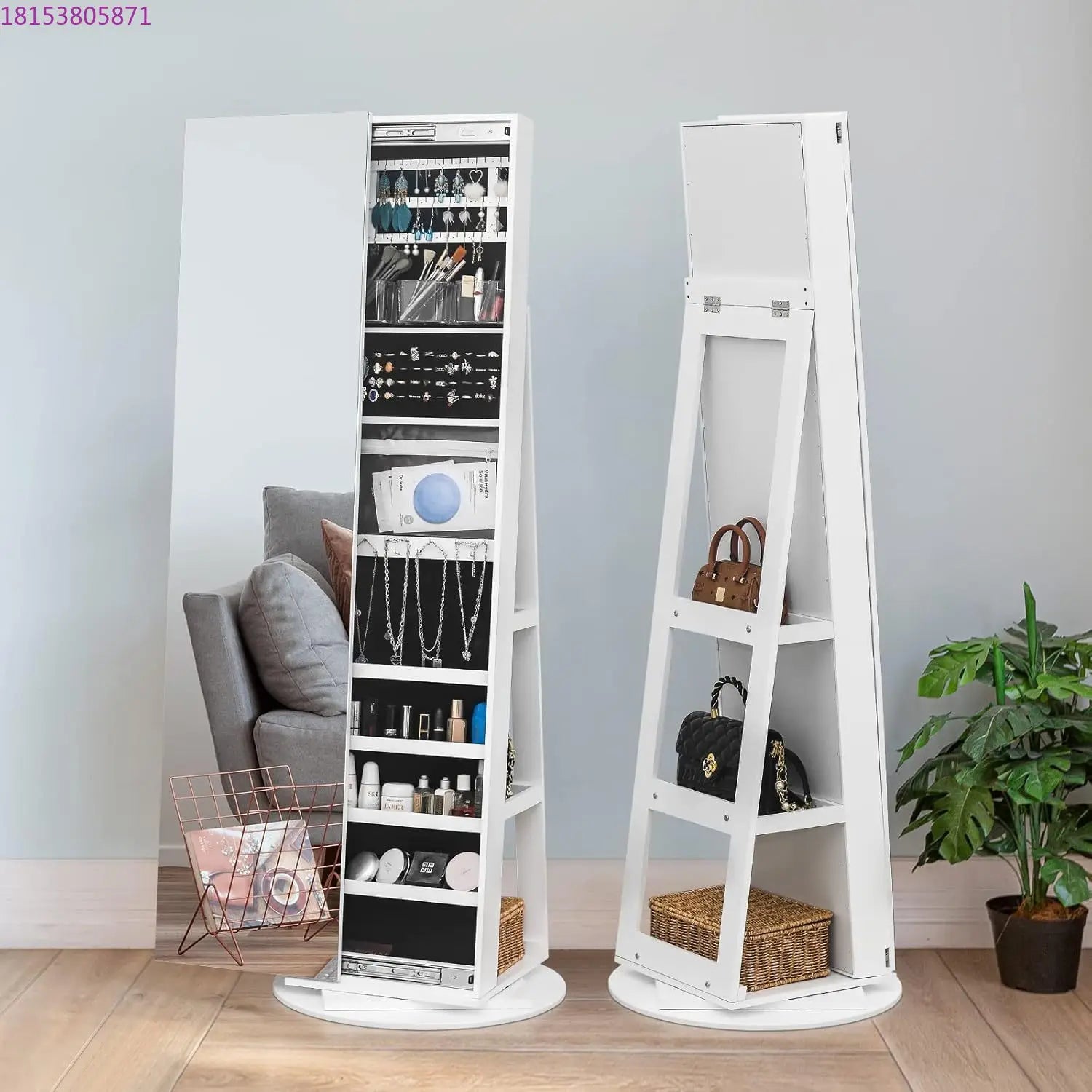 Frameless mobile full-length mirror in the cloakroom Intelligent 360-degree rotating full-length mirror Floor type