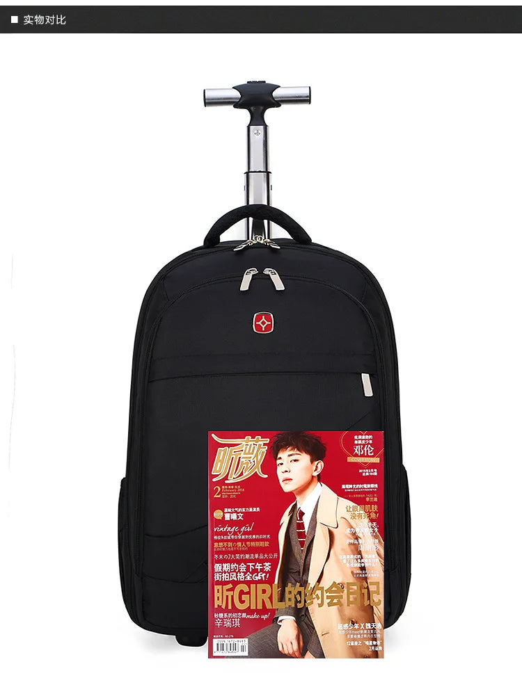 Men Trolley Backpack Shoulders Travel Bag with Wheels 24 Inch Students Rolling Luggage Business Trolley Large Capacity Suitcases