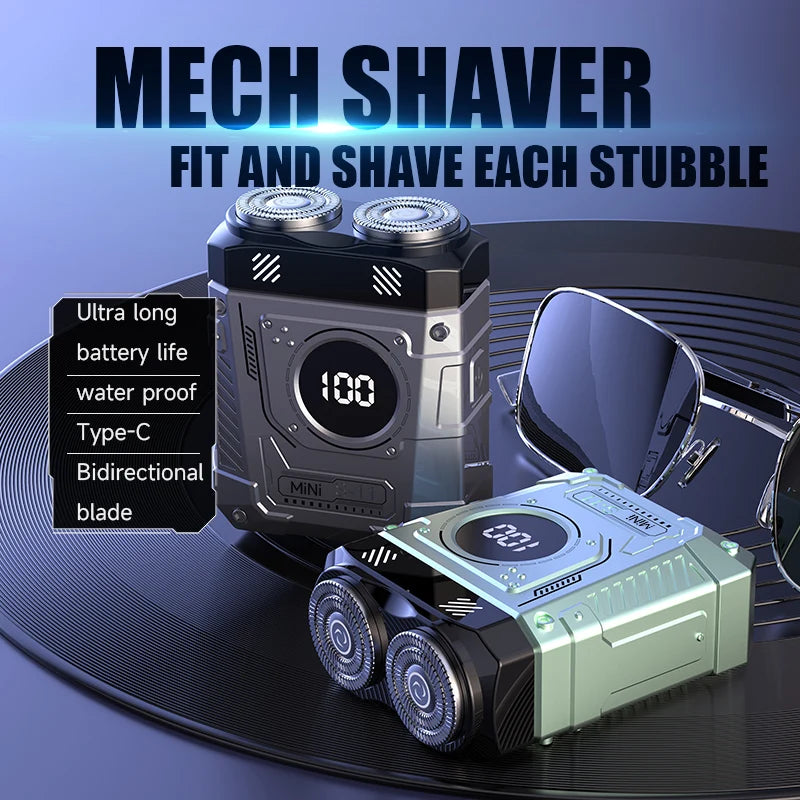 Magnetic Double Blade Electric Shaver for Men Mecha Punk Style Rechargeable LCD Portable Beard Trimmer Face Beard Razor Knife
