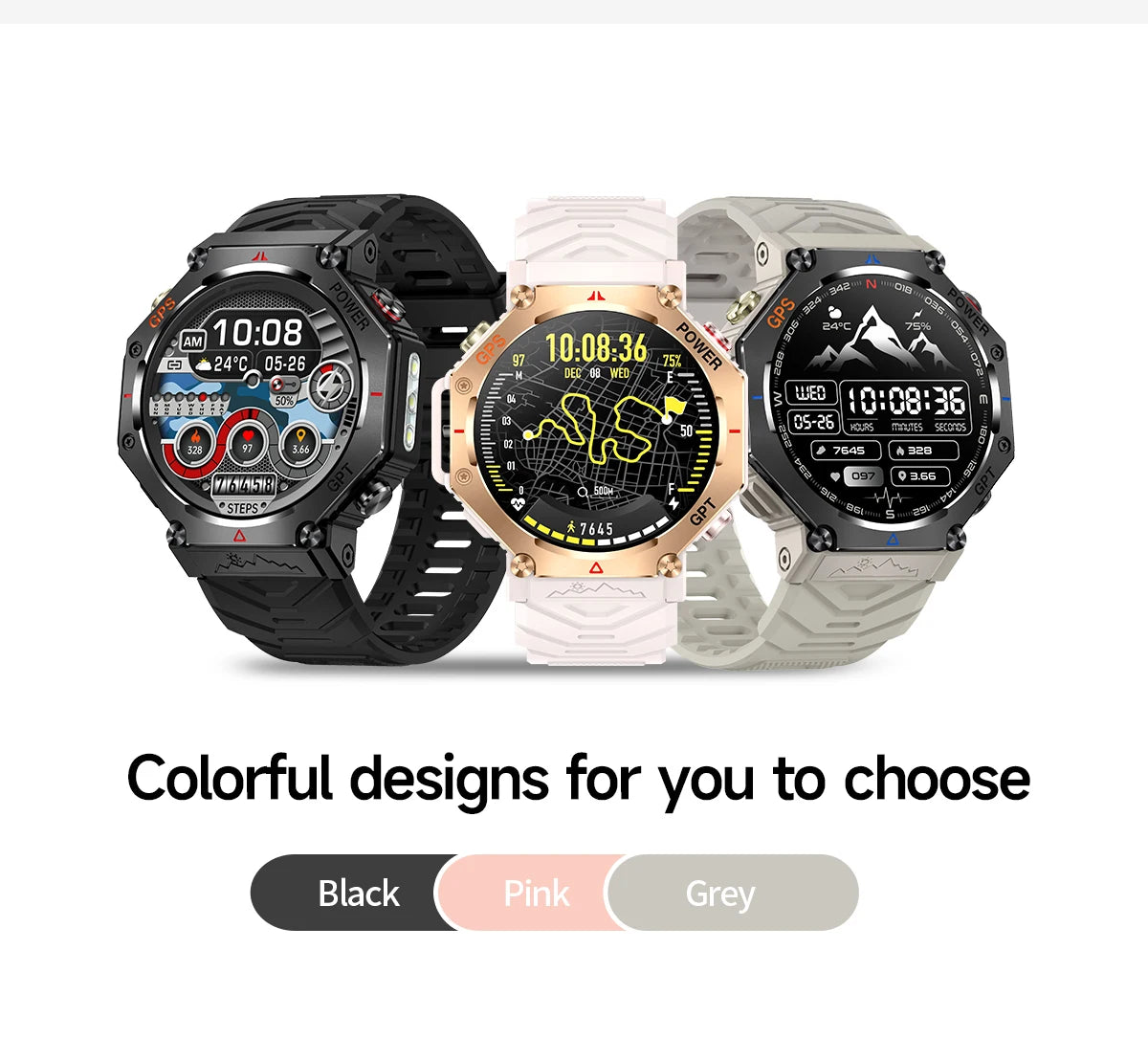 Military Smart Watch T-Rex 3 Bulit-in GPS Compass Altimeter Barometric 10ATM IP69K Waterproof AMOLED Bluetooth Call Smart watch
