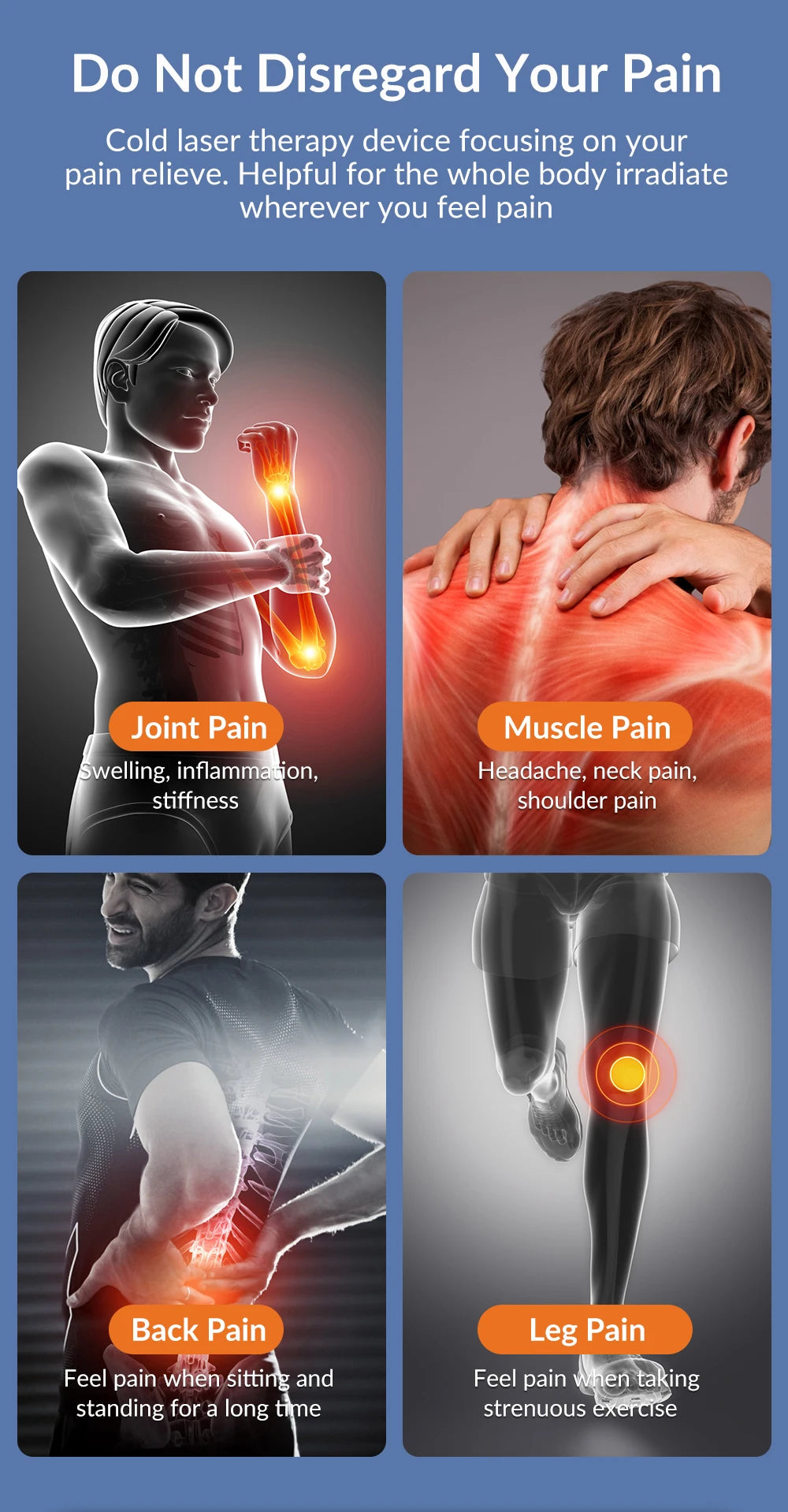 ZJZK Professional Therapeutic Cold Laser Physiotherapy Relax Treatment Massager Laser Therapy Device 808nm 650nm 880mW for Pain