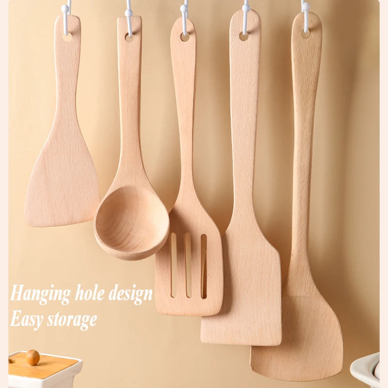 Lacquerless wooden spatula non-stick pan special high temperature household long handle wooden spoon solid wood kitchen utensils