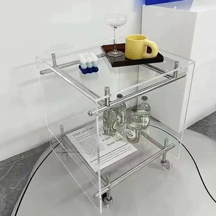 Acrylic Side Table Transparent Trolley Style Living Room Coffee Table Storage Cabinet Mobile Bedside Table Minimalist
