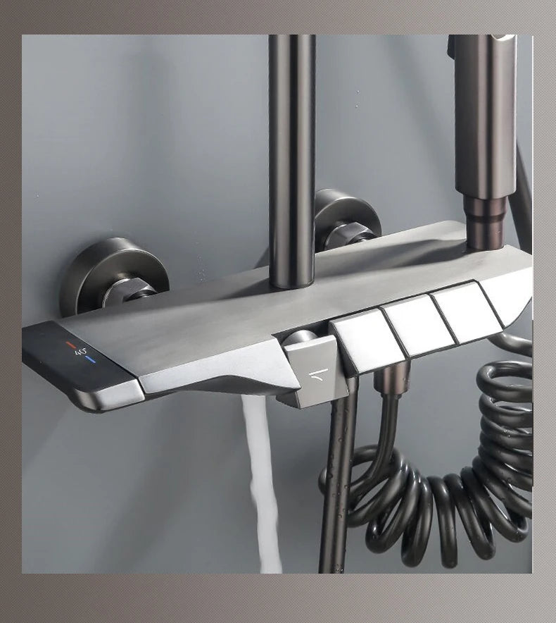 Black Digital Shower Set Bathroom Rainfall Brass Wall Mounted 4Way Shower Faucet Bathtub Thermostat Rain Mixer Tap Shower System