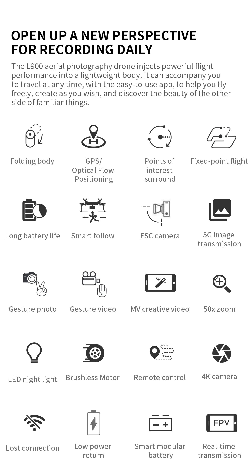 L900 Pro GPS Drone 4K Professional HD Dual Camera 5G Wifi Photography Brushless Foldable Quadcopter RC Distance 1.2KM Drones Toy