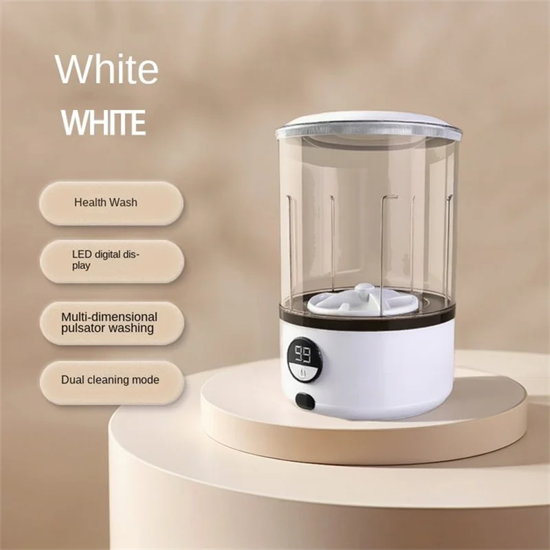 A White 2L Mini Washing Machine, 2000Mah, Fully Automatic Portable Turbine Led Washing Cup and Compact for Children's Clothing, Underwear, and Socks