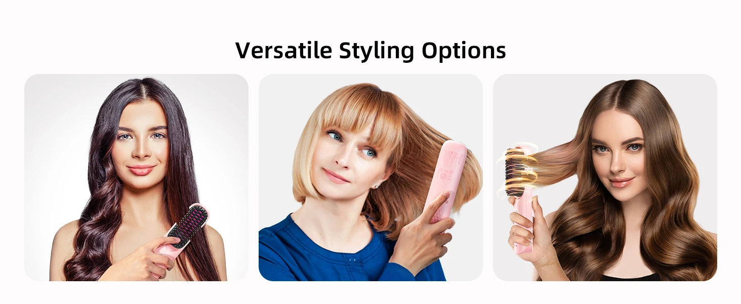 Cordless Hair Straightener Brush 10,000mAh Portable 300M Negative Ions for Frizz-Free Shine Fast Heating, Gift for Women
