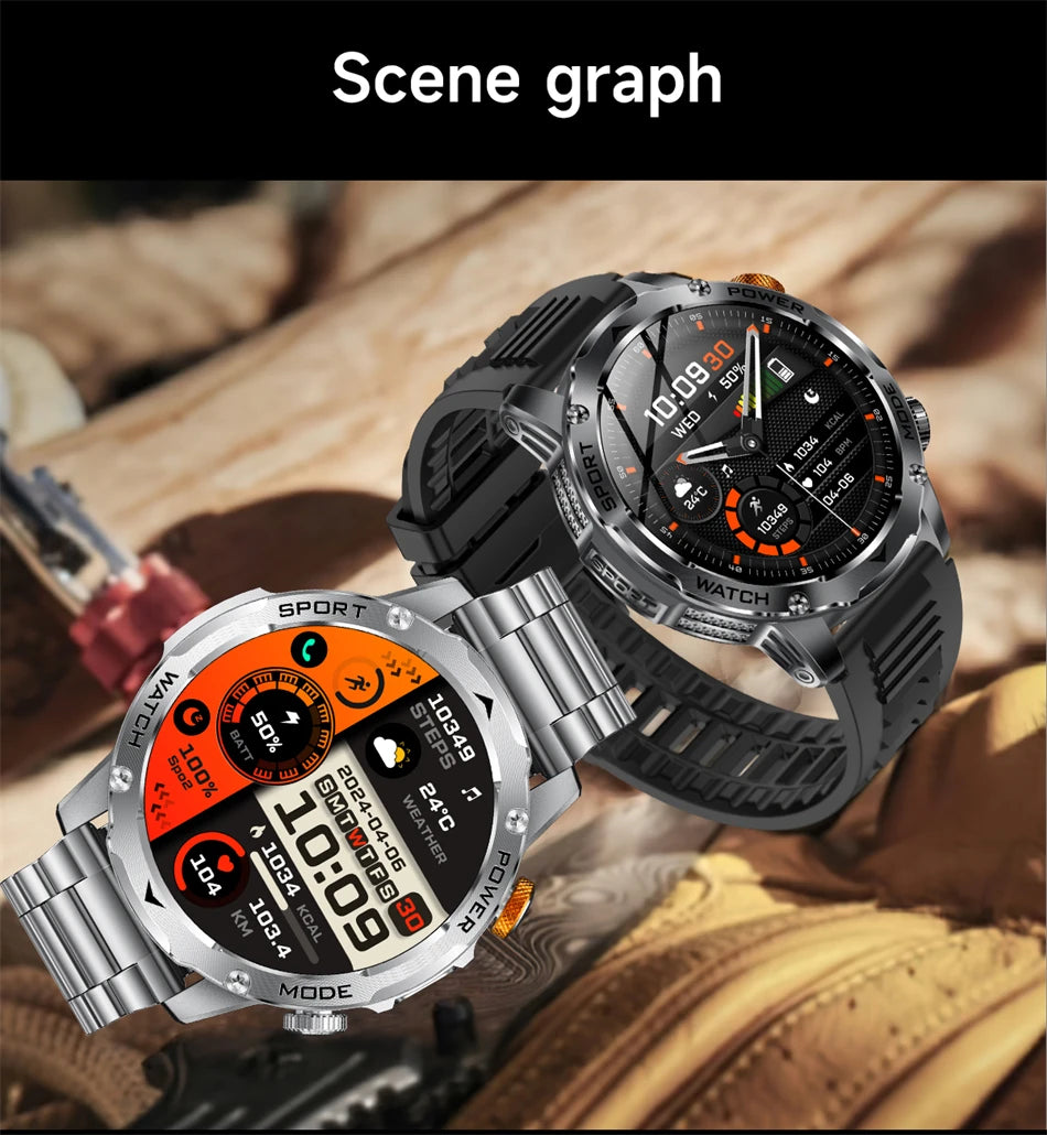 LIGE Military Smart Watch Men 1000mAh Battery Outdoors LED Flashlight Waterproof Heart Rate Sport BT Call 1.7" AMOLED Smartwatch