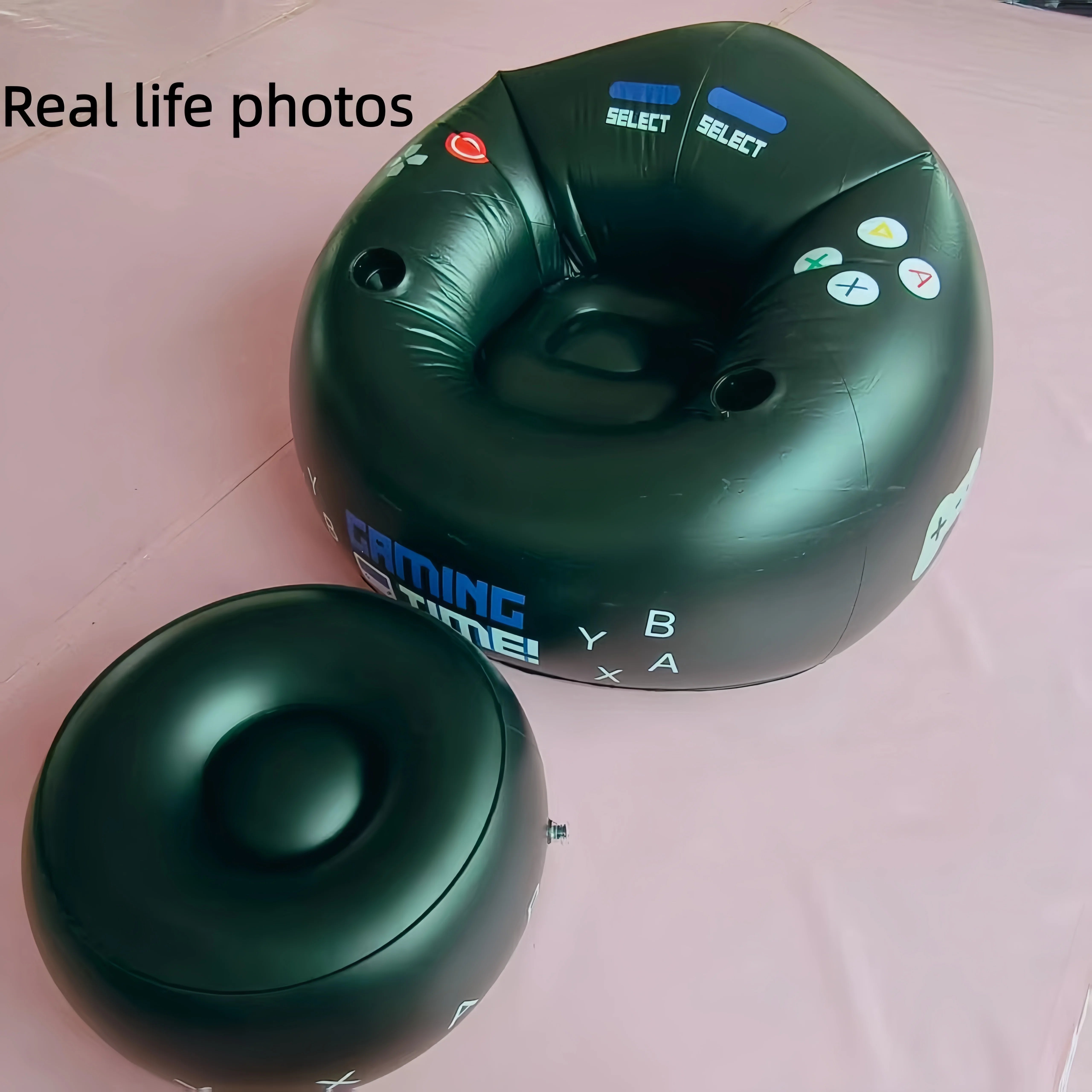 Creative Esports Game Inflatable Circular Sofa Chair with Cup Holder and Side Pockets Music Karaoke Black Bean Bag Sofa