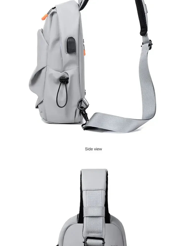 New Men's And Children's Chest Bag Waterproof Trend Simple Usb Charging Solid Color Multifunctional Messenger Bag Shoulder Bag