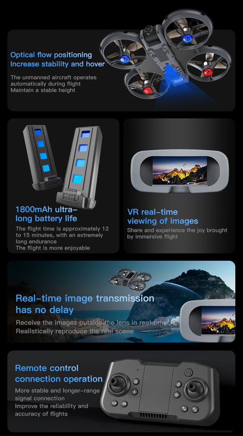 DWi X226 VR FPV Drone 4K HD Dual Camera Aircraft Brushless Motor WIFI 5G RC Quadcopter Optical Flow Positioning Mini Drone Toys