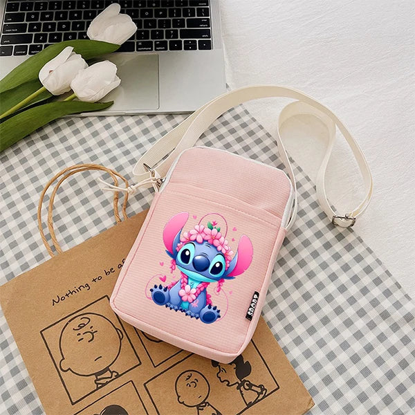 Disney Stitch Fashion Mobile Phone Bags Anime Women Messenger Bag Children Kawaii Coin Purse Girls Portable Crossbody Pouch Gift
