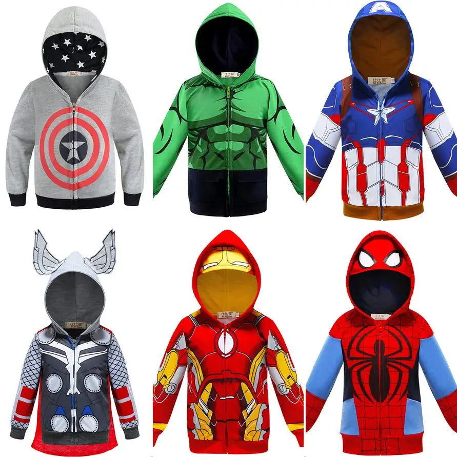 Spring Autumn Boys Coats Marvel Avengers Iron Man Spiderman Hooded Boy Jacket Children Warm Outerwear Kids Clothes