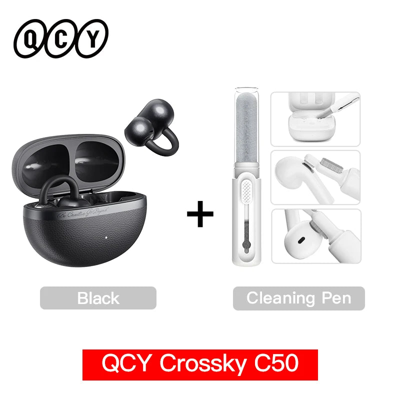 QCY Crossky C50 Open Ear Wireless Earbuds Bluetooth 6.0 Comfort Clip On Sports Earphone 4 Mic AI Clear Call Bass Boost Headphone