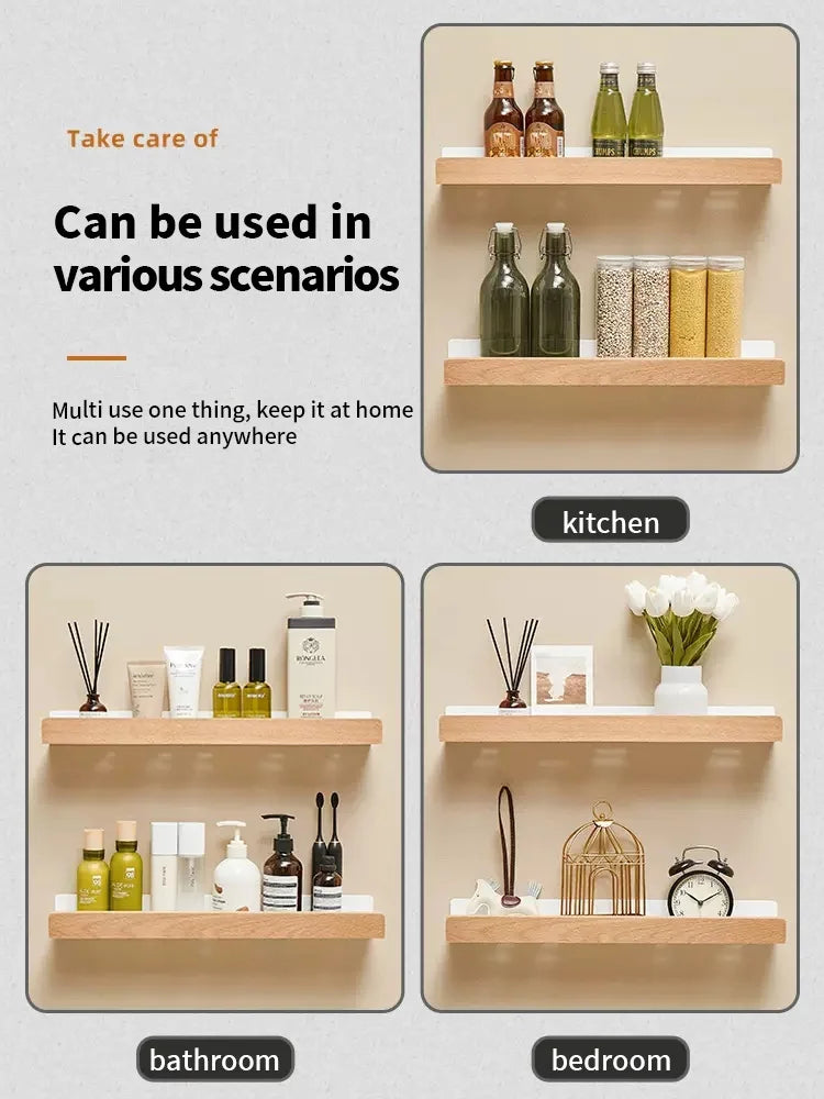 Wooden living room bathroom shelf wall mounted bathroom toilet sink shelf wall storage rack Kitchen shelf storage