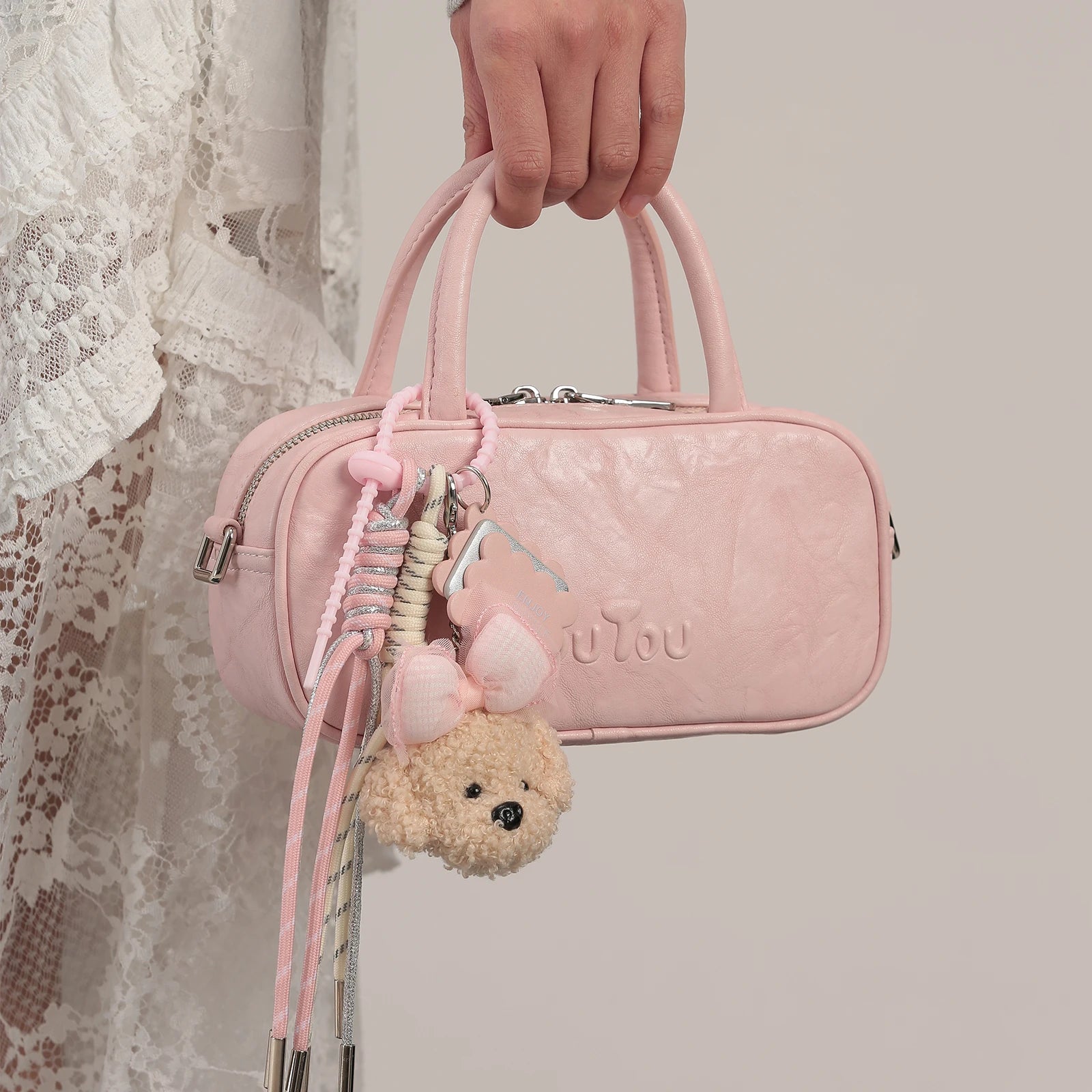 TOUTOU Boston Bowling Bag Imitation Plant Tanning Autumn Shoulder Handheld Crossbody Mini Purse for Women Teacher Christmas Gift